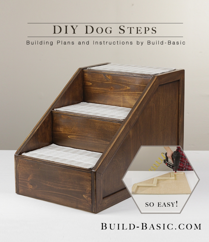 Handmade Pet Stairs Fabric Covered Treads Walnut Stain Mitered Trim