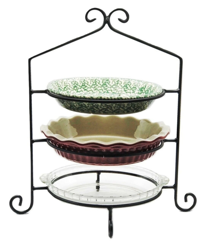 Handmade Wrought Iron Pie Stand, Satin Black with Scrollwork Handle