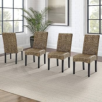 Handwoven Seagrass Parson Chair with Dark Legs