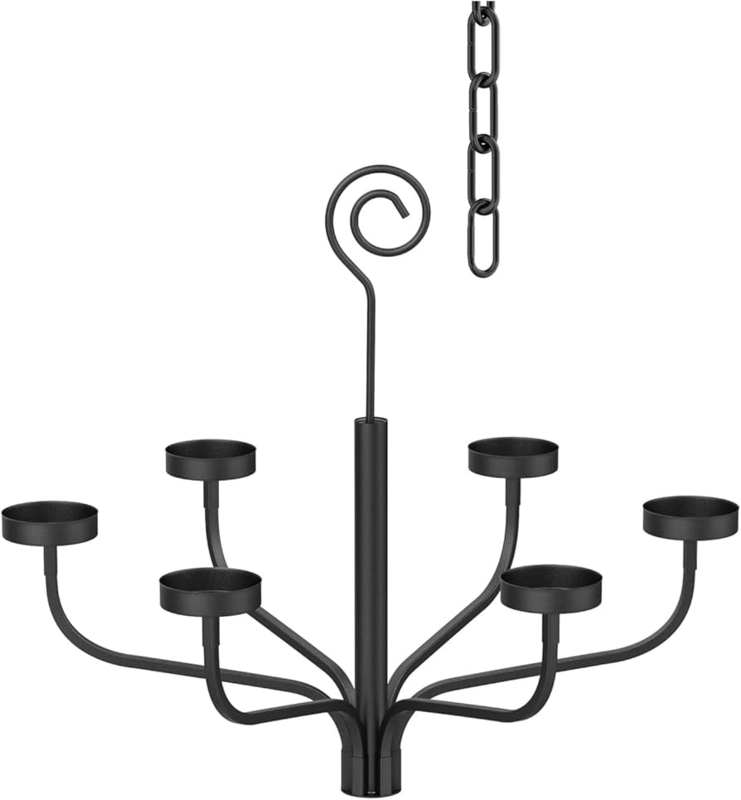 Hanging Candelabra Matte Black Six Arms Scroll Hook Tiered Design