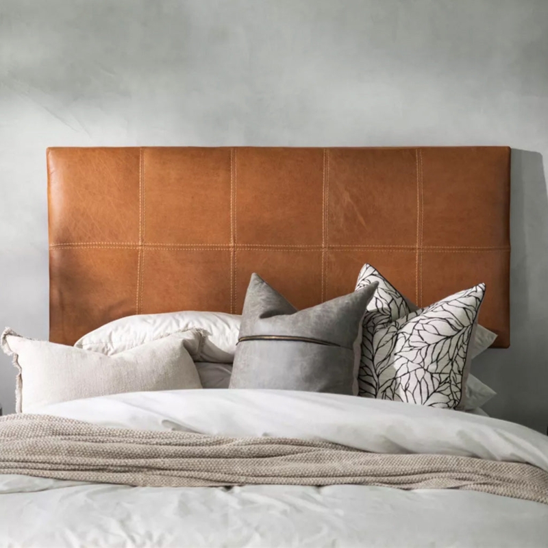 Hanging Headboard Cognac Grid Stitching Wall Mounted Panel