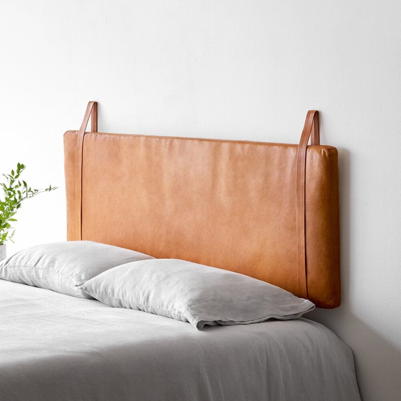 Hanging Headboard Cognac Tan Leather Straps Wall Mounted