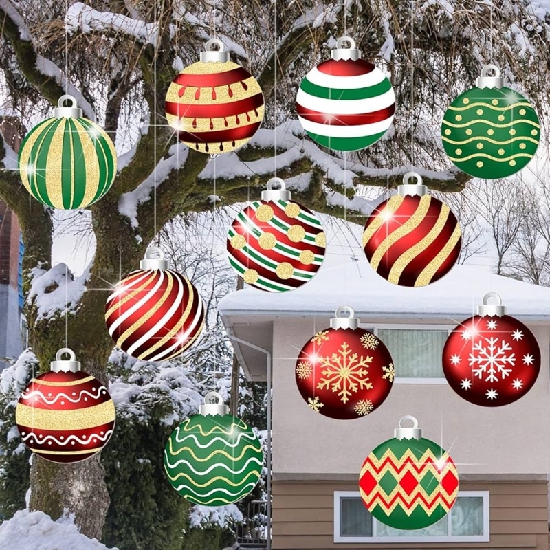 Hanging Ornaments Festive Red Green Glitter Gold Large Scale Patterns