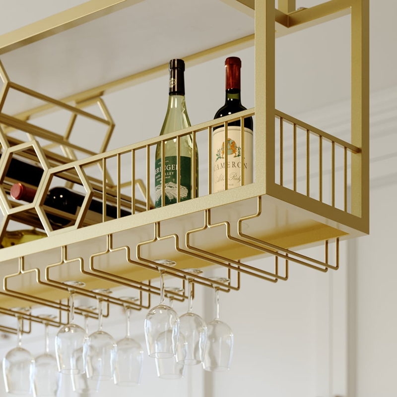 Hanging Wine Rack Golden Geometric Frame Honeycomb Bottle Holder