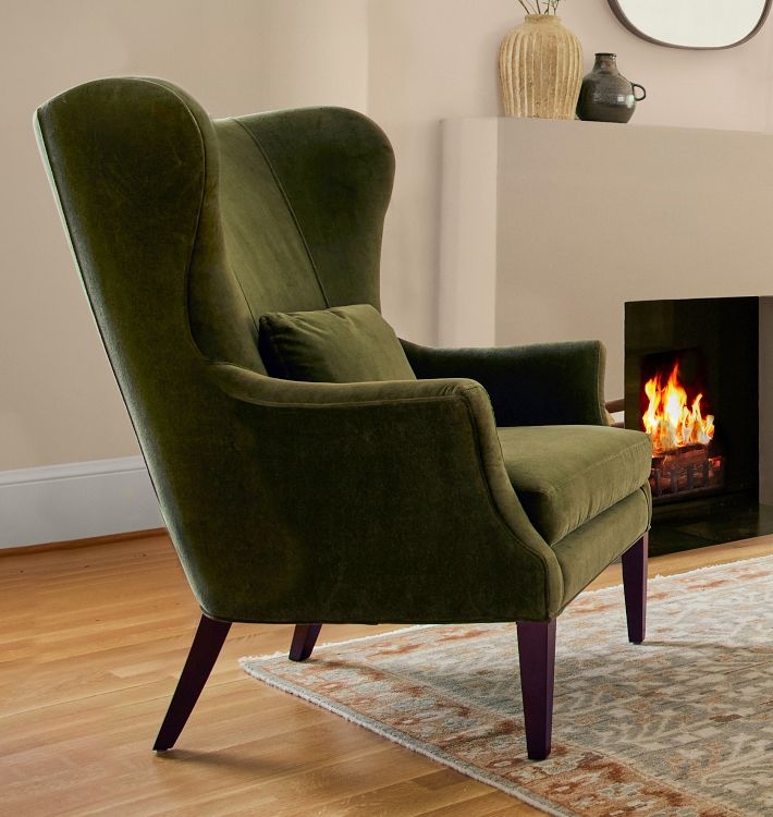 Harbor Green Velvet Wingback Chair, No Nailhead Trim