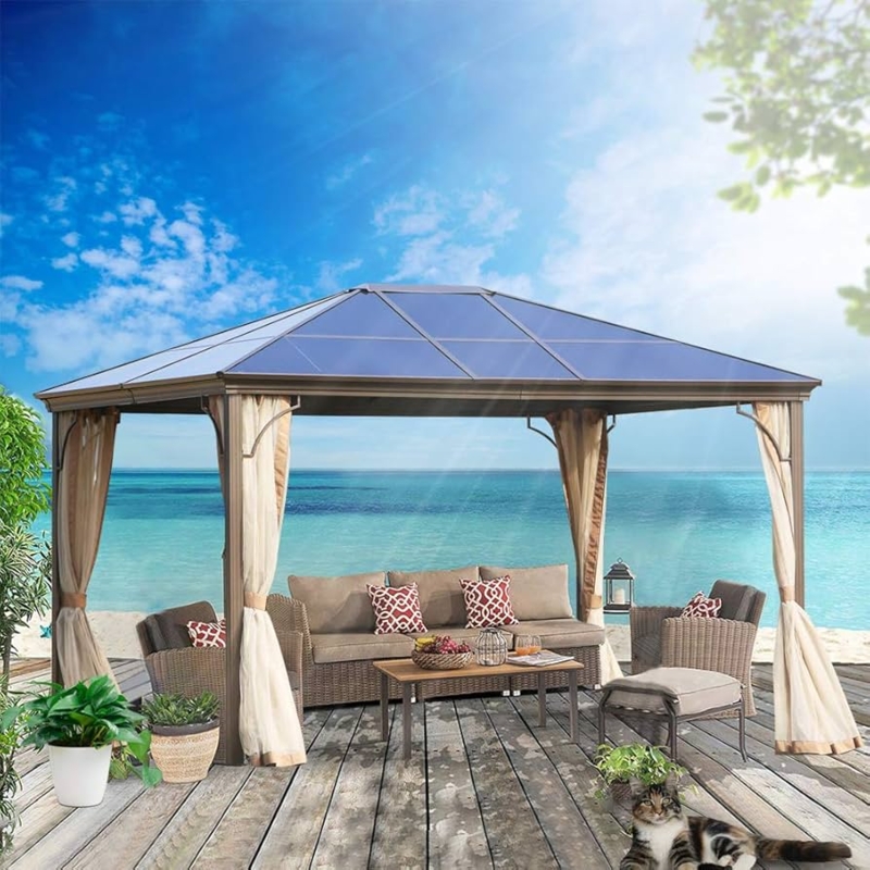 Hardtop Patio Gazebo Mesh Curtain Set Bronze Finish Coastal