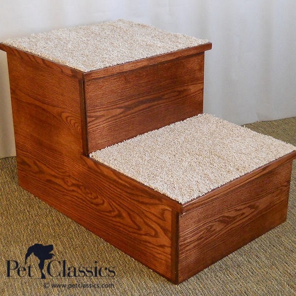 Hardwood Pet Stairs Wide Carpeted Treads Warm Oak Finish