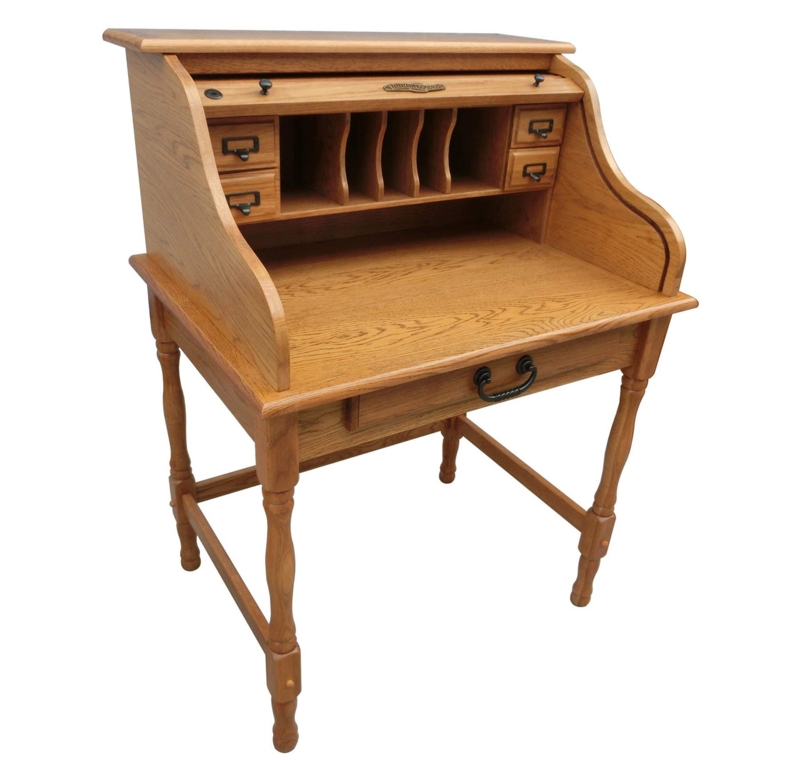 Harvest Oak Mini Roll Top Desk with Internal Cubbies