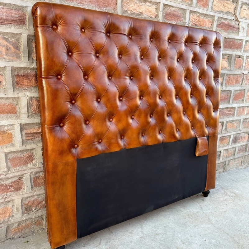 Headboard Chesterfield Burnished Finish Deep Button Tufted Rolled Top