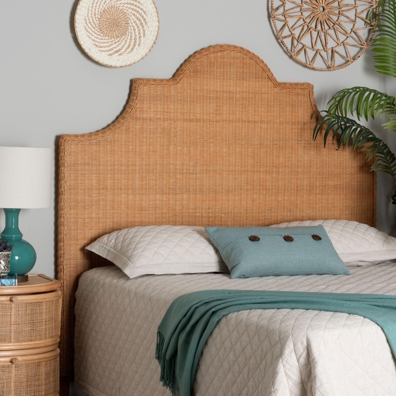 Headboard Honey Tan Scalloped Silhouette Woven Border Bohemian Furniture