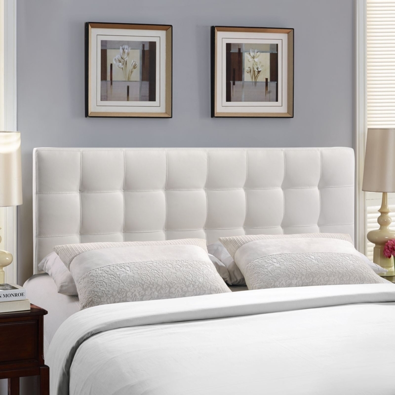 Headboard Panel, Vinyl Upholstery, Square Grid Tufting, Stitched Seams