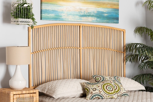 Headboard Rattan Poles Vertical Slats Arched Top Coastal Wall Decor