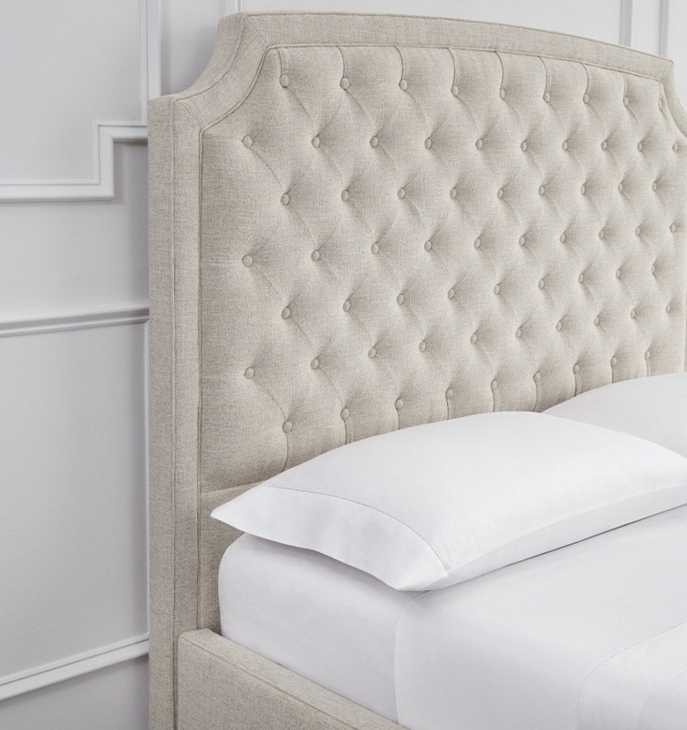 Headboard with Camelback Silhouette and Diamond Tufting in Sand