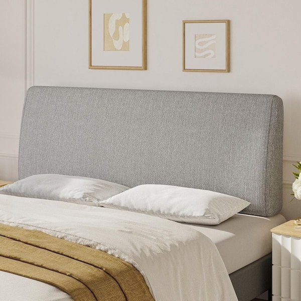 Headboard with Soft Rounded Top Corners in Heathered Gray Fabric