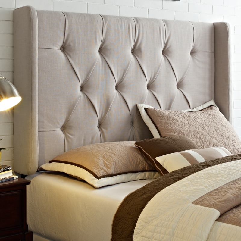 Headboard with Tall Wingback Sides and Diamond Button Tufting Ivory