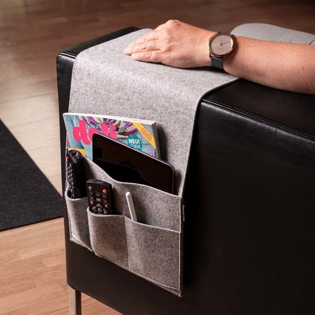 Heather Gray Sofa Organizer Felt Texture Multi-compartment Drape