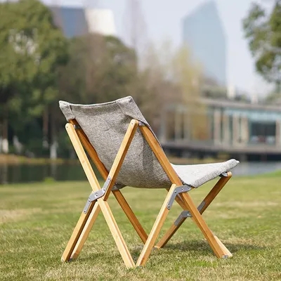 Heather Grey Folding Chair with Wood Frame for Garden Lounging