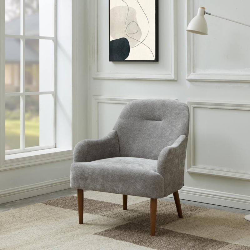 Heathered Gray Wingback Accent Chair with Single Button Tuft