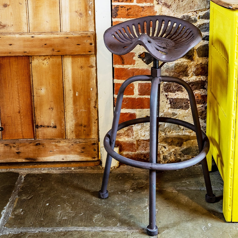 Heavy Duty Cast Iron Bar Stool Charcoal Grey Perforated Seat