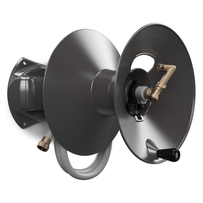 Heavy Duty Hose Reel Wall Mount Charcoal Gray Brass Connectors