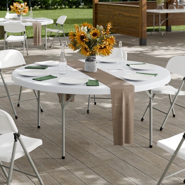 Heavy Duty Round Folding Table, 72 Inch Granite White Plastic Top