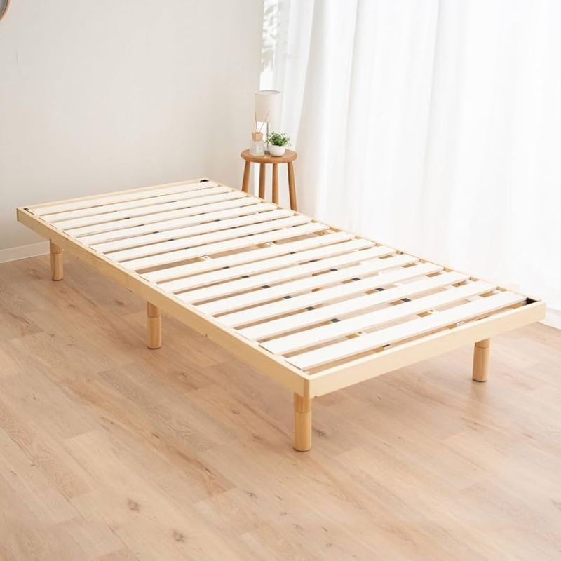 Height Adjustable Bed Frame, Slatted Japandi Low Bed Base