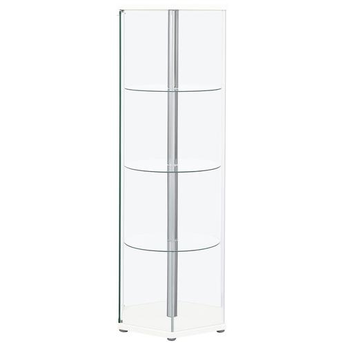 Hexagonal Glass Curio Central Support Pole Modern White Display