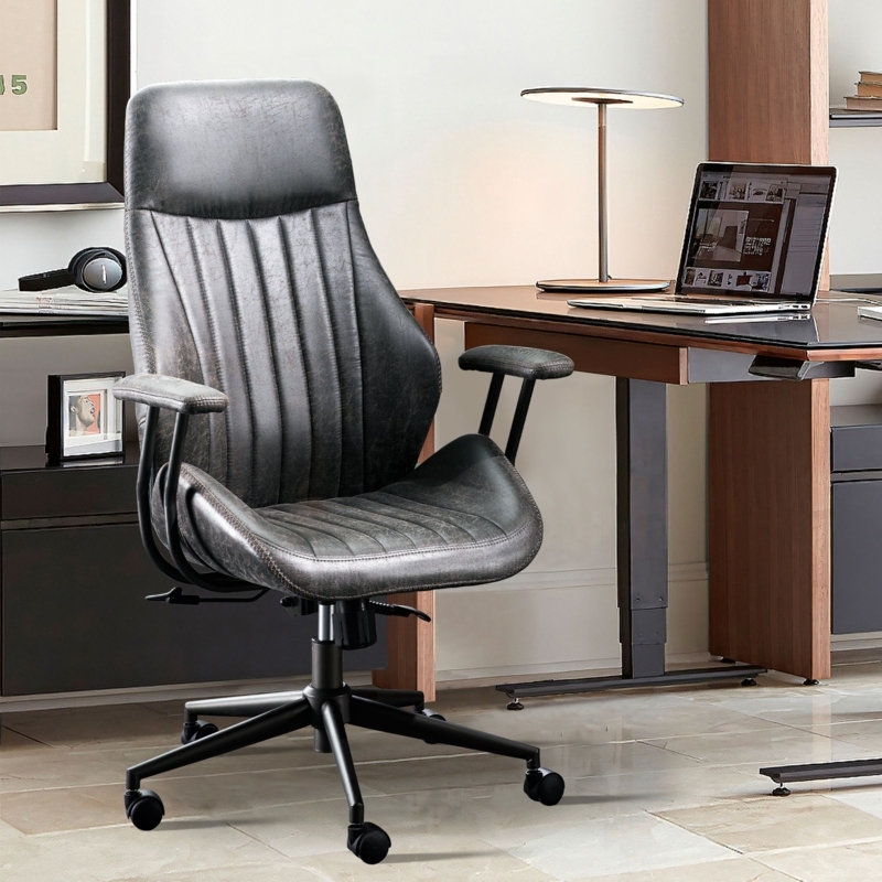 High Back Office Chair with Distressed Suede and Channel Stitching