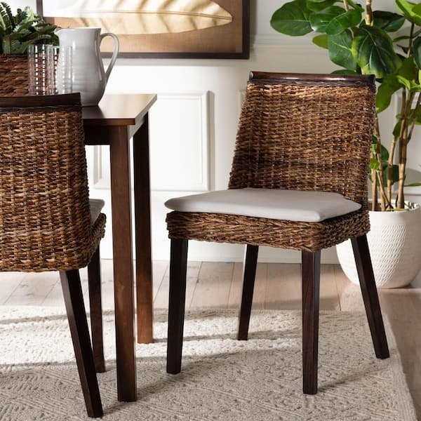 High Back Seagrass Chair with Cream Cushion & Dark Legs