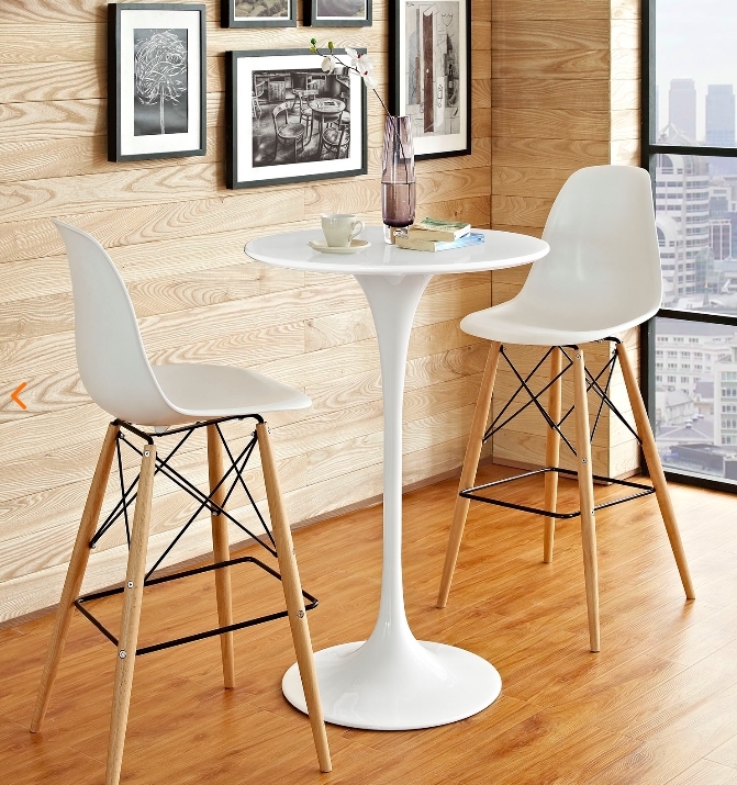 High Boy Table Bright White Glossy Finish Tulip Pedestal Base