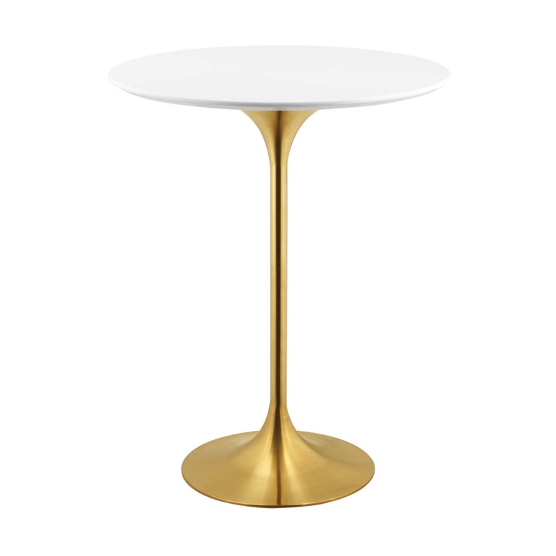 High Boy Table Satin Gold Base White Tulip Top Mid Century Modern
