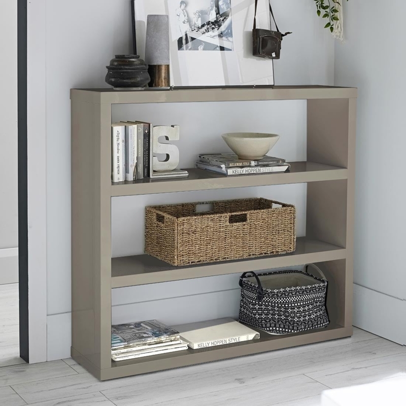 High Gloss Stone Low Bookcase with Thick Modern Frame