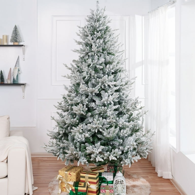 High Tip Count Flocked Christmas Tree with Dense Branching