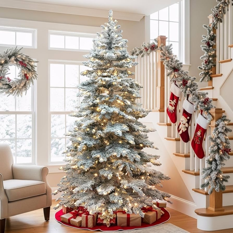 Hinged Branch Flocked Christmas Tree with PVC Tips
