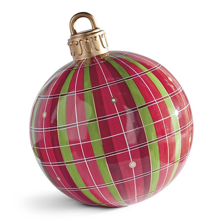 Holiday Ornament Oversized Plaid Stripes High Gloss Finish Crimson Red Lime