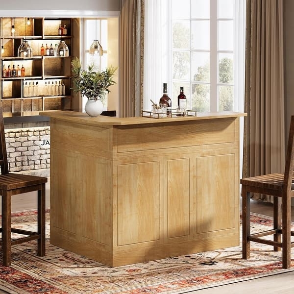 Home Bar Cabinet L-Shaped Design with Raised Countertop