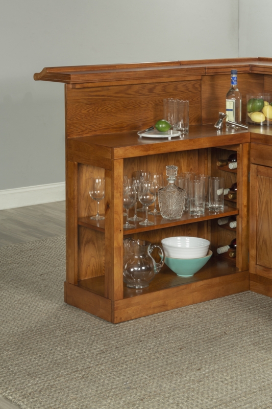 Home Bar Classic Oak with Integrated Wine Rack & Shelves