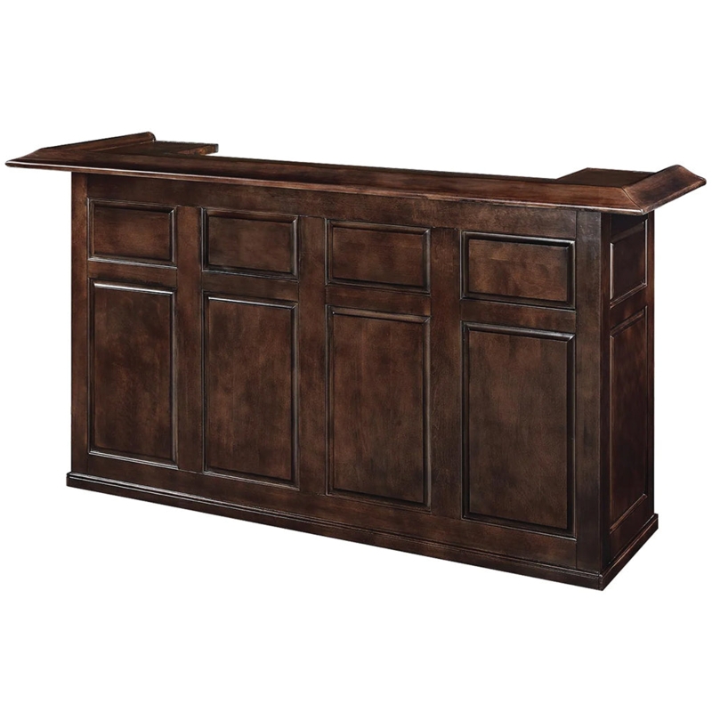 Home Bar: English Pub Style with Recessed Panels. Cappuccino Wood Bar.