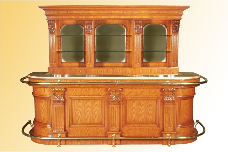 Home Bar Marble Top with Curved Sides and Brass Rails