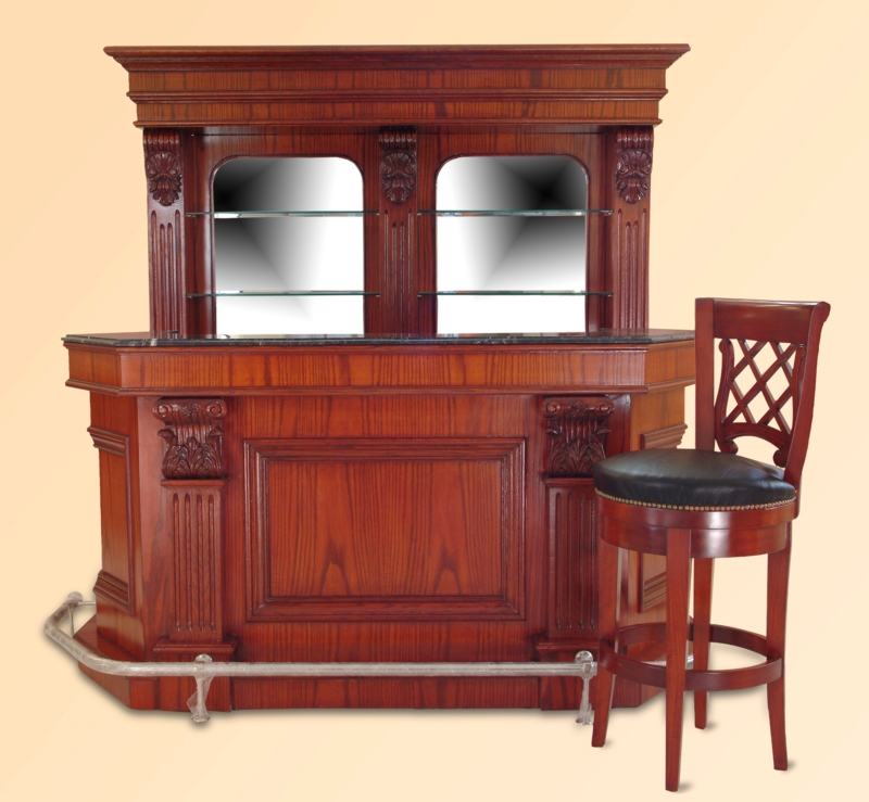 Home Bar Set Marble Top and Arched Mirrored Back Unit