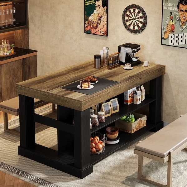Home Bar Unit 3 Tier Storage with Thick Wood Top