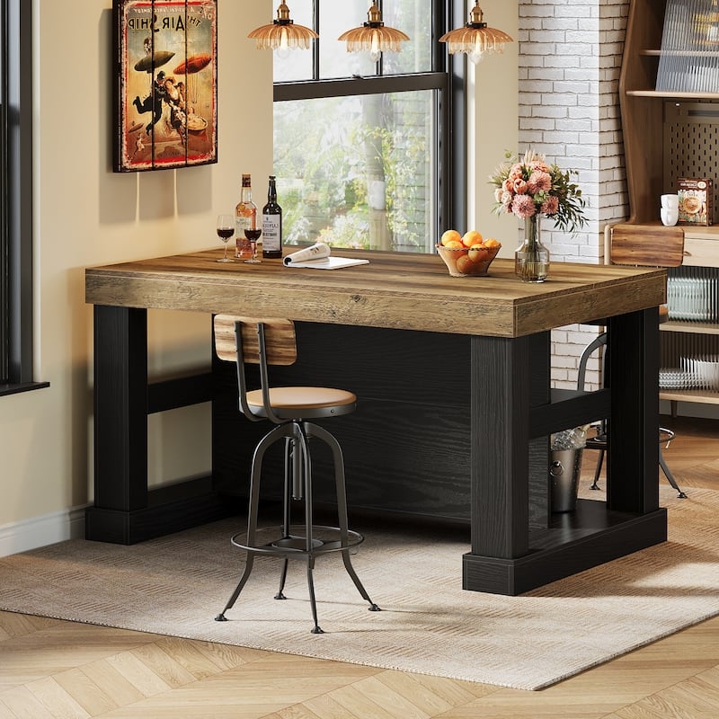Home Bar Unit Industrial with Thick Wood Grain Top