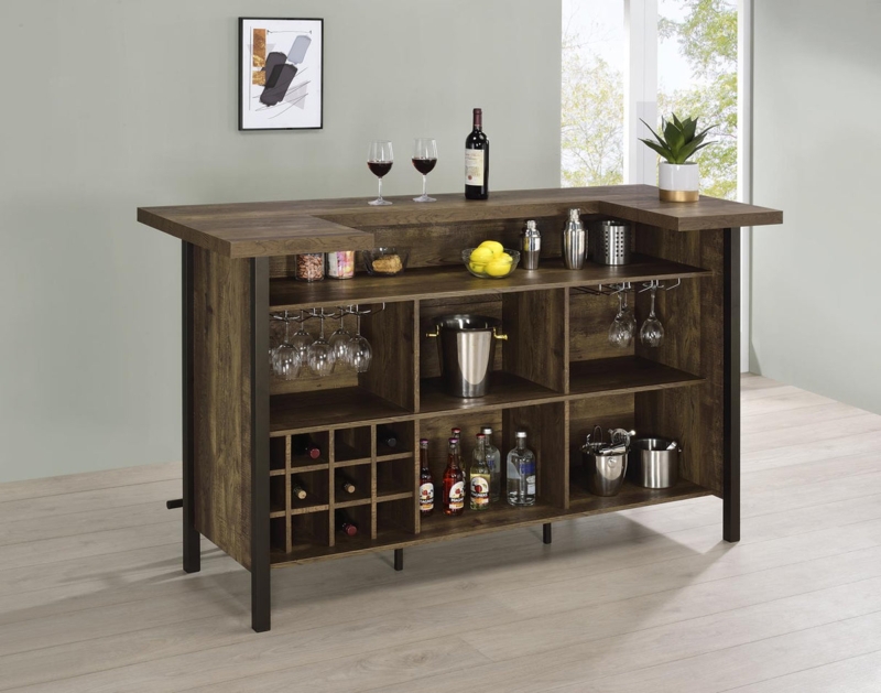 Home Bar Unit Rustic Oak with Rectangular Storage Base