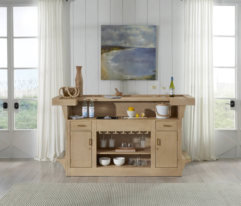 Home Bar White Oak Finish with Tiered Serving Countertop
