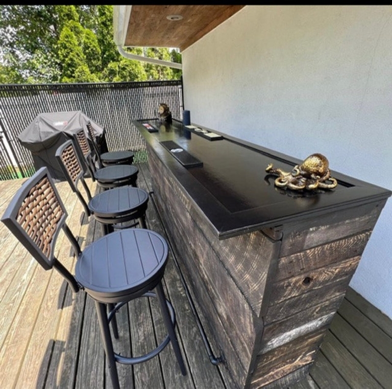Home Bar with Distressed Wood Base and Matte Black Top