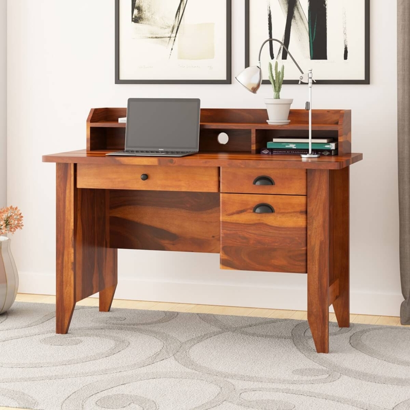 Home Office Desk with Asymmetrical Drawers and Tapered Legs