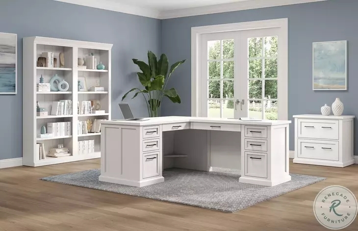 Home Office Set comprising L-Shaped Desk, Double Bookcase, and File