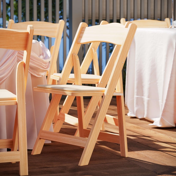 Honey Brown Folding Chair with Vinyl Padded Seat and Slatted Back