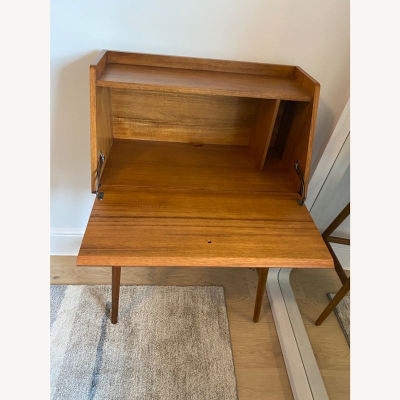Honey Brown Mid-Century Mini Desk with Cable Port