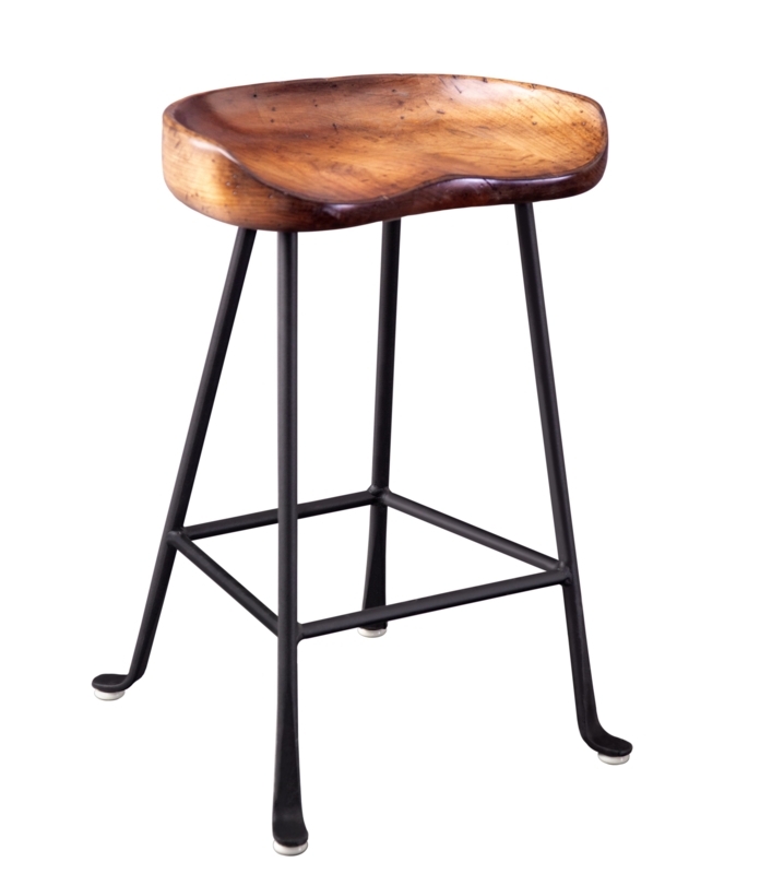 Honey Brown Wood Bar Stool Matte Black Legs Tractor Seat